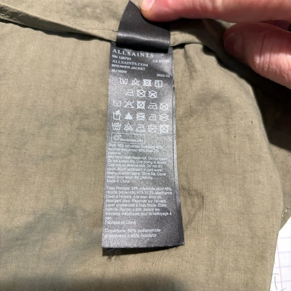 ALL SAINTS Sz S Breaker Olive Green Linen Blend Streetwear Oversized Jacket - Picture 14 of 16